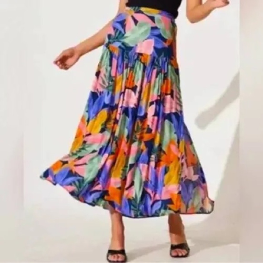 Abel the Label Leonard Floral Tropical Leaf Beachy Colorful Maxi Skirt Small